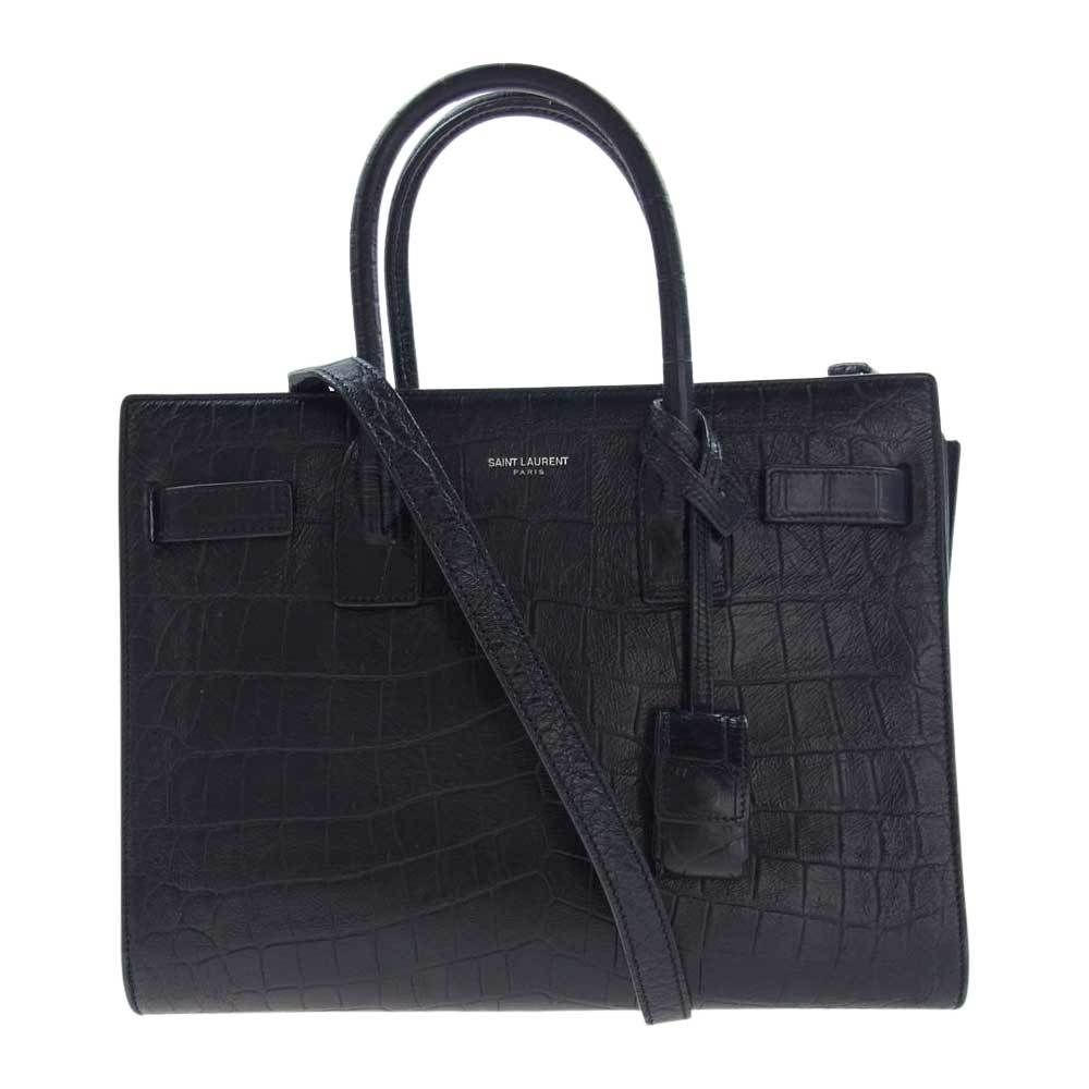Saint Laurent Shoulder Bag Jour Baby Crocodile Embossed Handbag Black